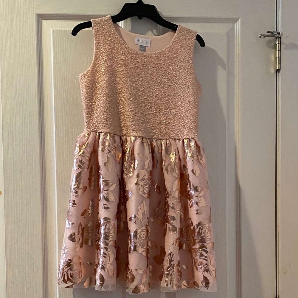 Place Pink Textured Floral Kids Dress